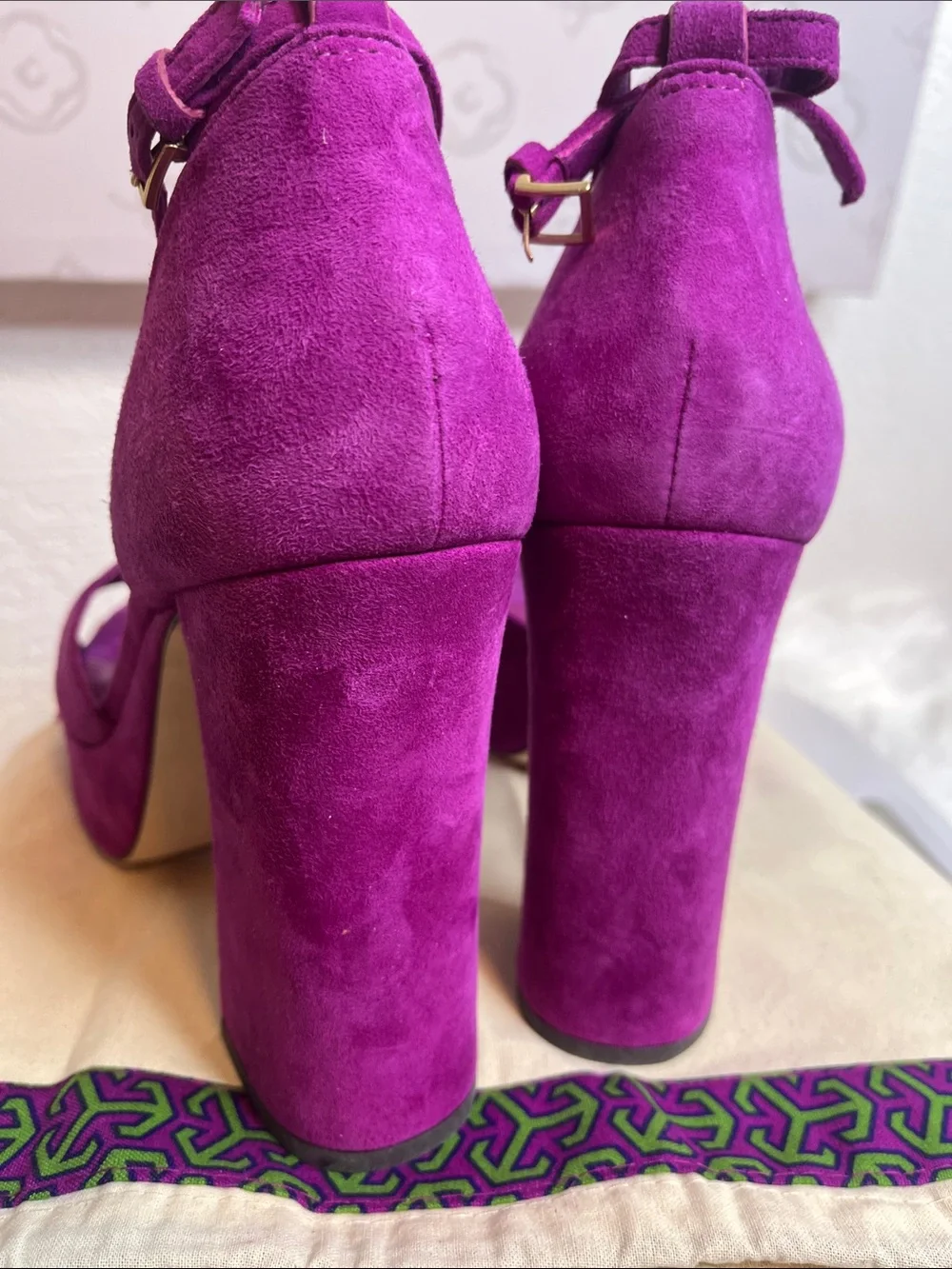 Tory Burch Fuchsia Suede Platform Block Heel Sandals
